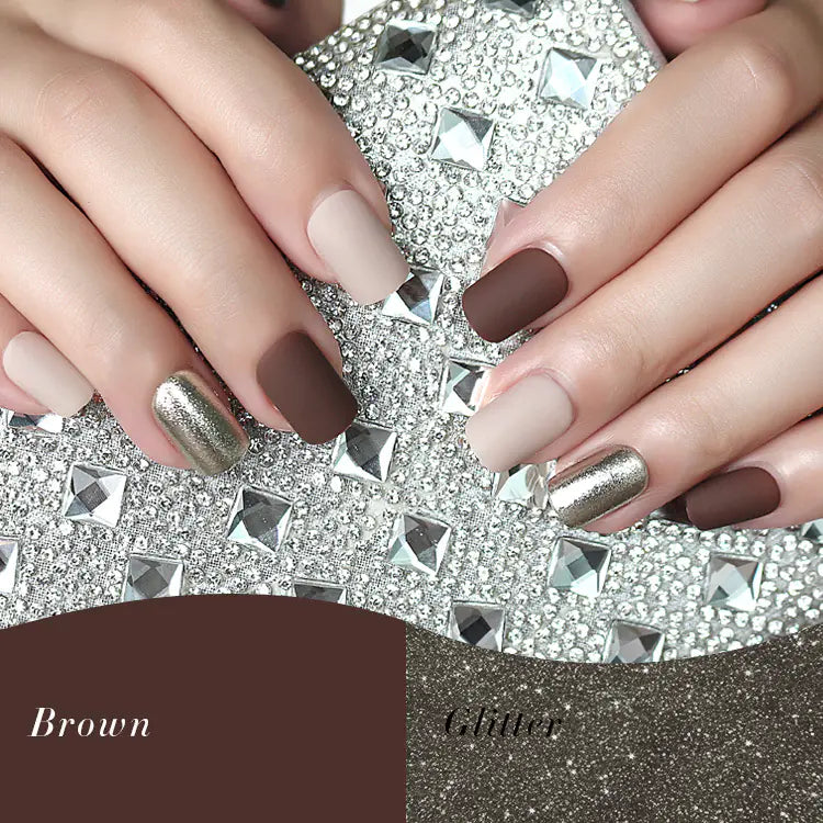 Khaki Color Removable Press-On Nails, 30 Ultra-Thin Pieces