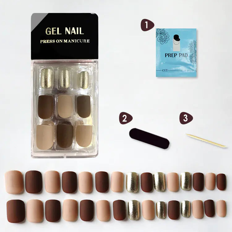Khaki Color Removable Press-On Nails, 30 Ultra-Thin Pieces