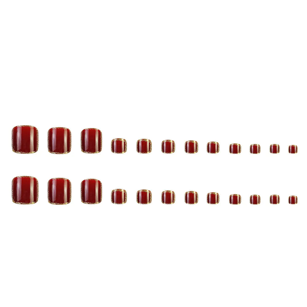 Burgundy Glitter Toe Nail Stickers - Short Press-On Nails