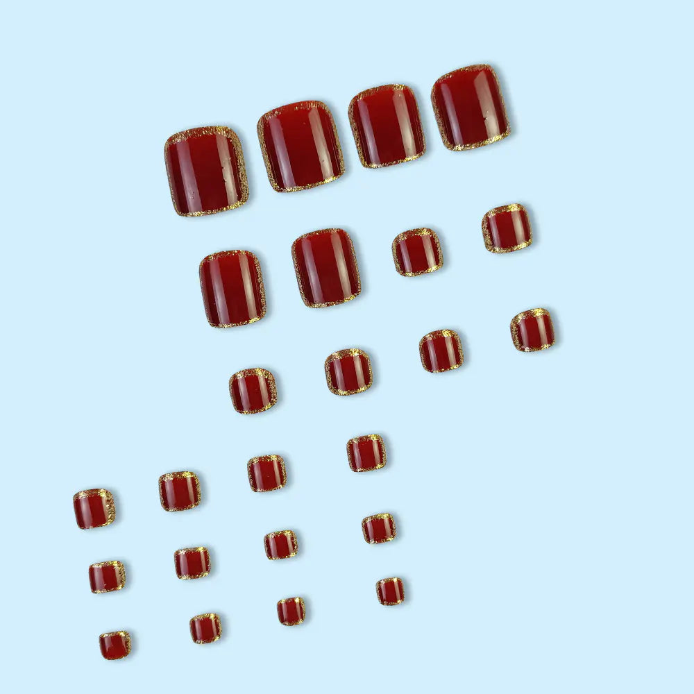 Burgundy Glitter Toe Nail Stickers - Short Press-On Nails