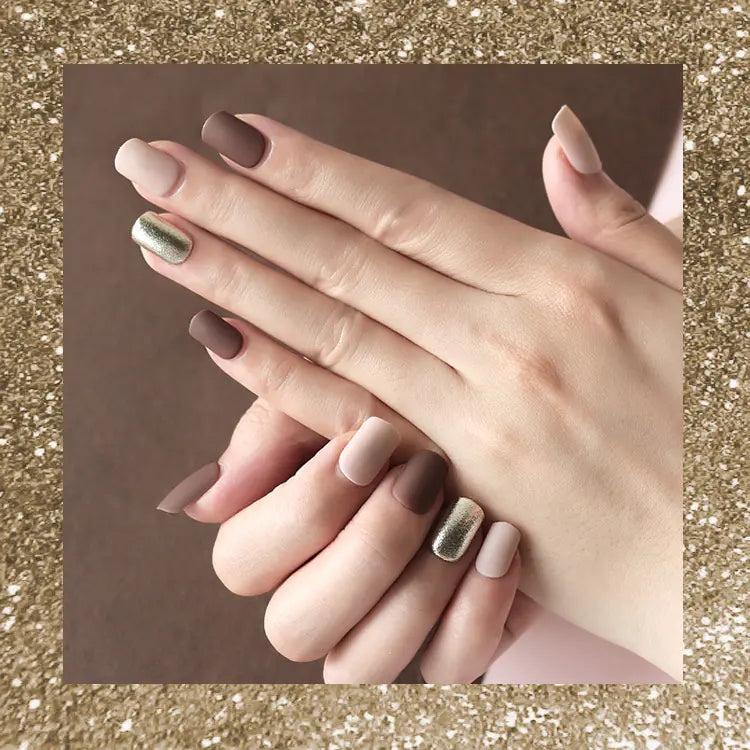 Khaki Color Removable Press-On Nails, 30 Ultra-Thin Pieces