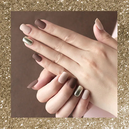 Khaki Color Removable Press-On Nails, 30 Ultra-Thin Pieces