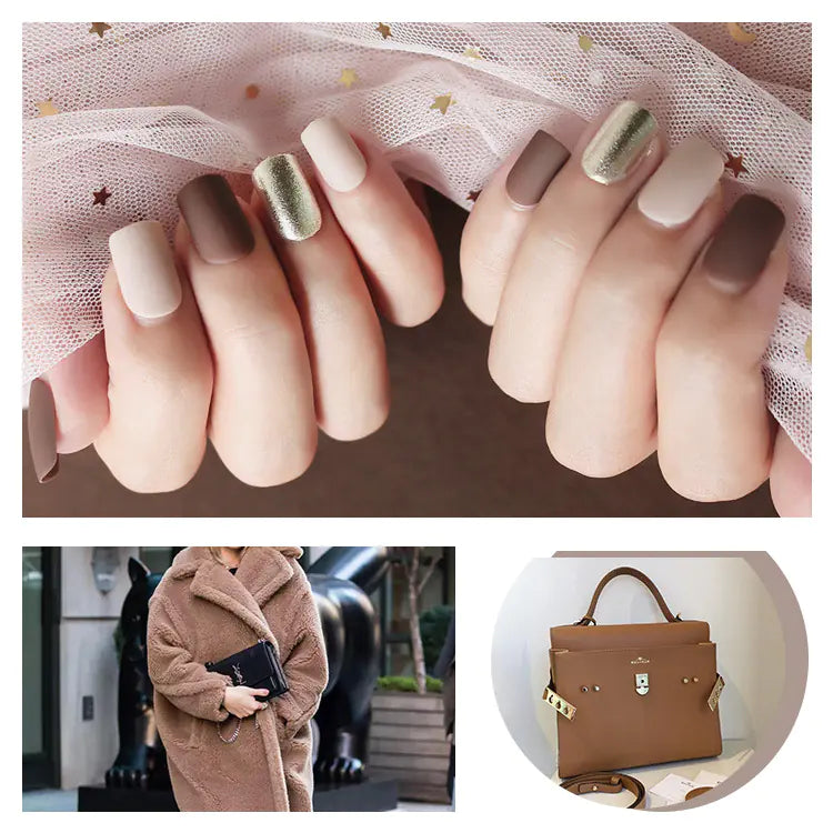 Khaki Color Removable Press-On Nails, 30 Ultra-Thin Pieces
